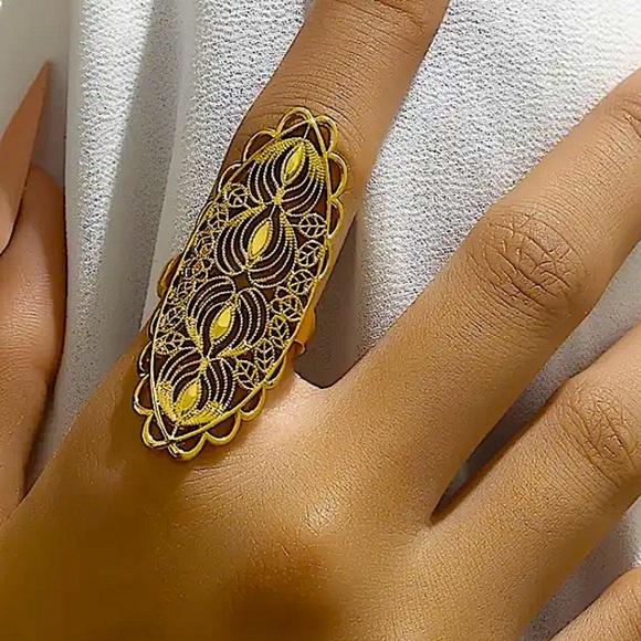 Gold Geometric 24K Exaggerated Ring - Picture 2 of 6